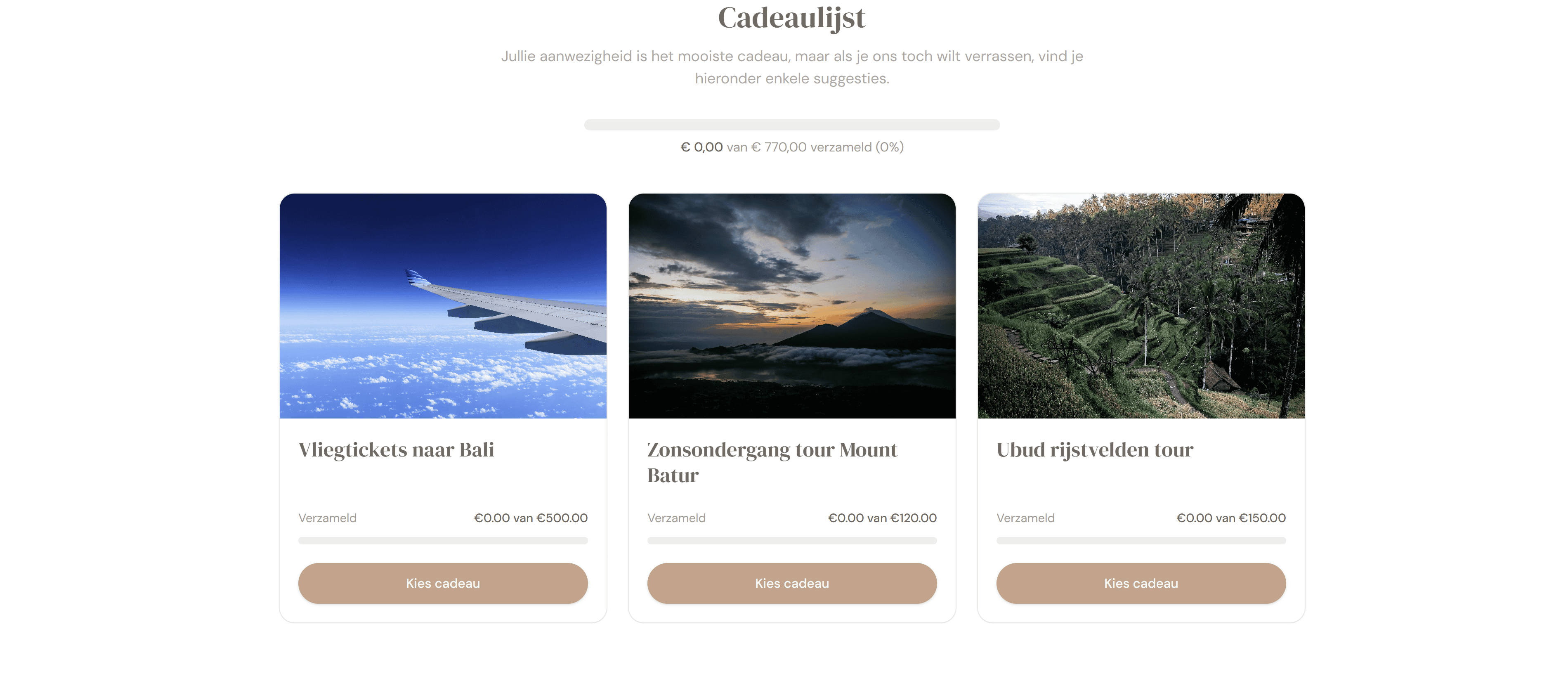 Voorbeeld van een Felicio cadeaulijst